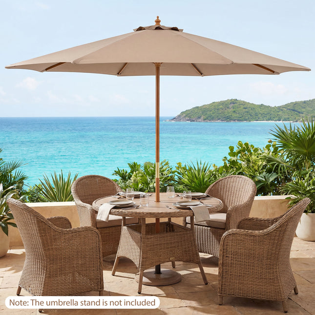 9 FT Patio Umbrella Outdoor Table Market Umbrella with 8 Sturdy Bamboo Ribs-Brown