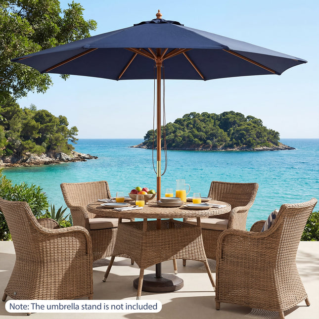 9 FT Patio Umbrella Outdoor Table Market Umbrella with 8 Sturdy Bamboo Ribs-Navy