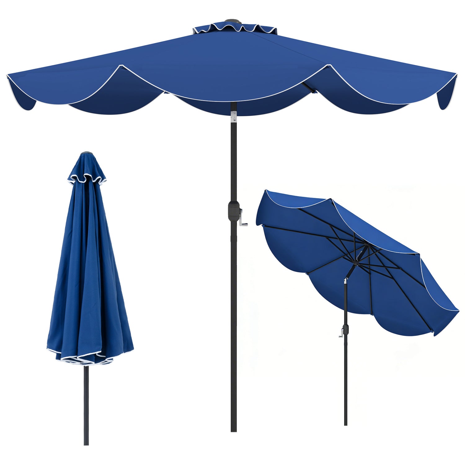 Parasol de terrasse de 2,74 m avec manivelle et bouton d'inclinaison - Bleu marine