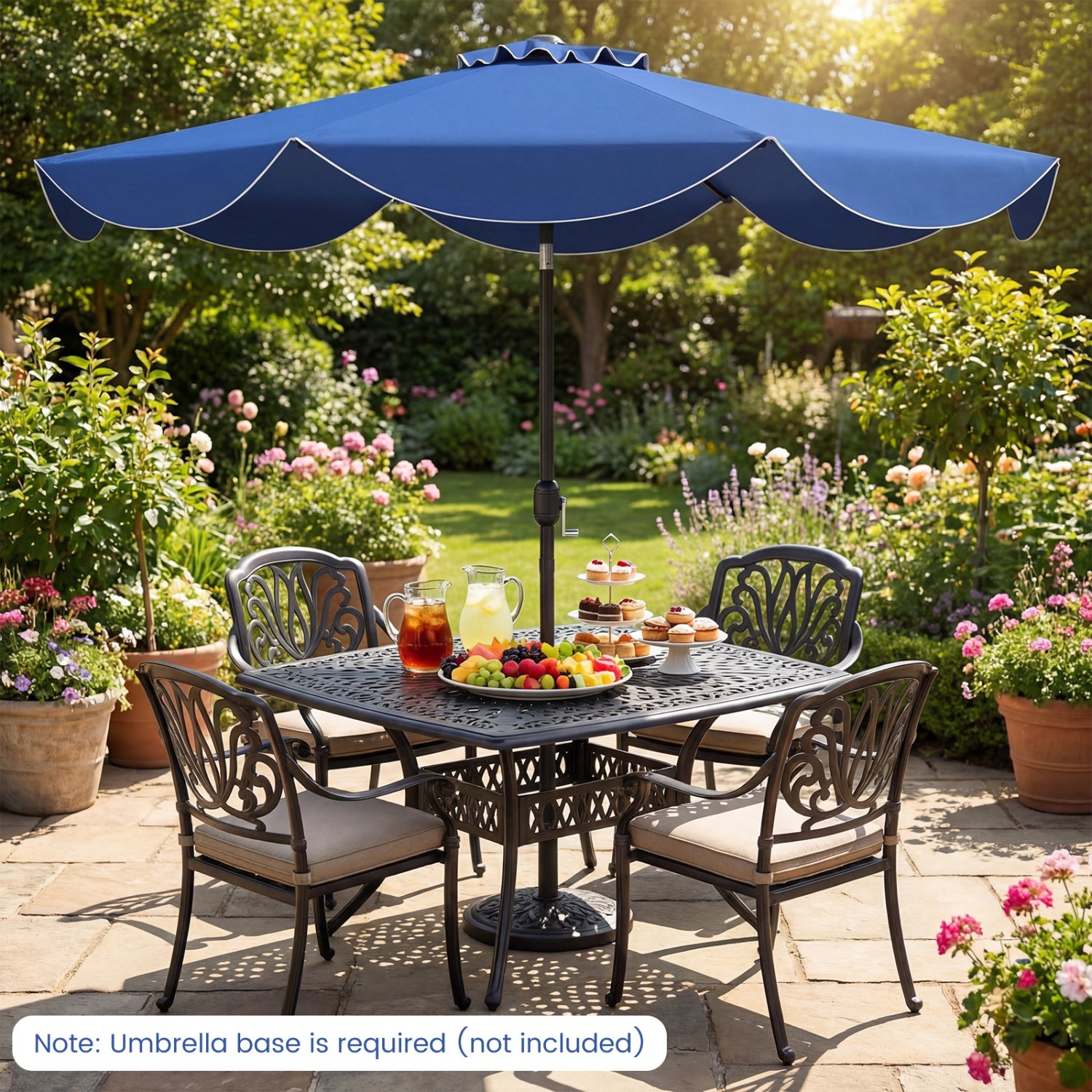 Parasol de terrasse de 2,74 m avec manivelle et bouton d'inclinaison - Bleu marine