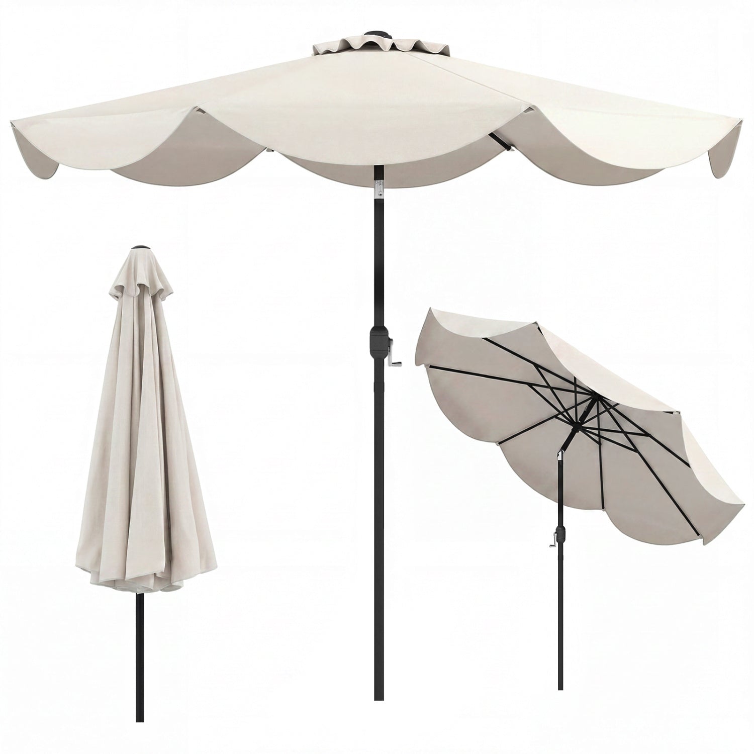 Parasol de terrasse de 2,74 m avec manivelle et bouton d'inclinaison - Beige
