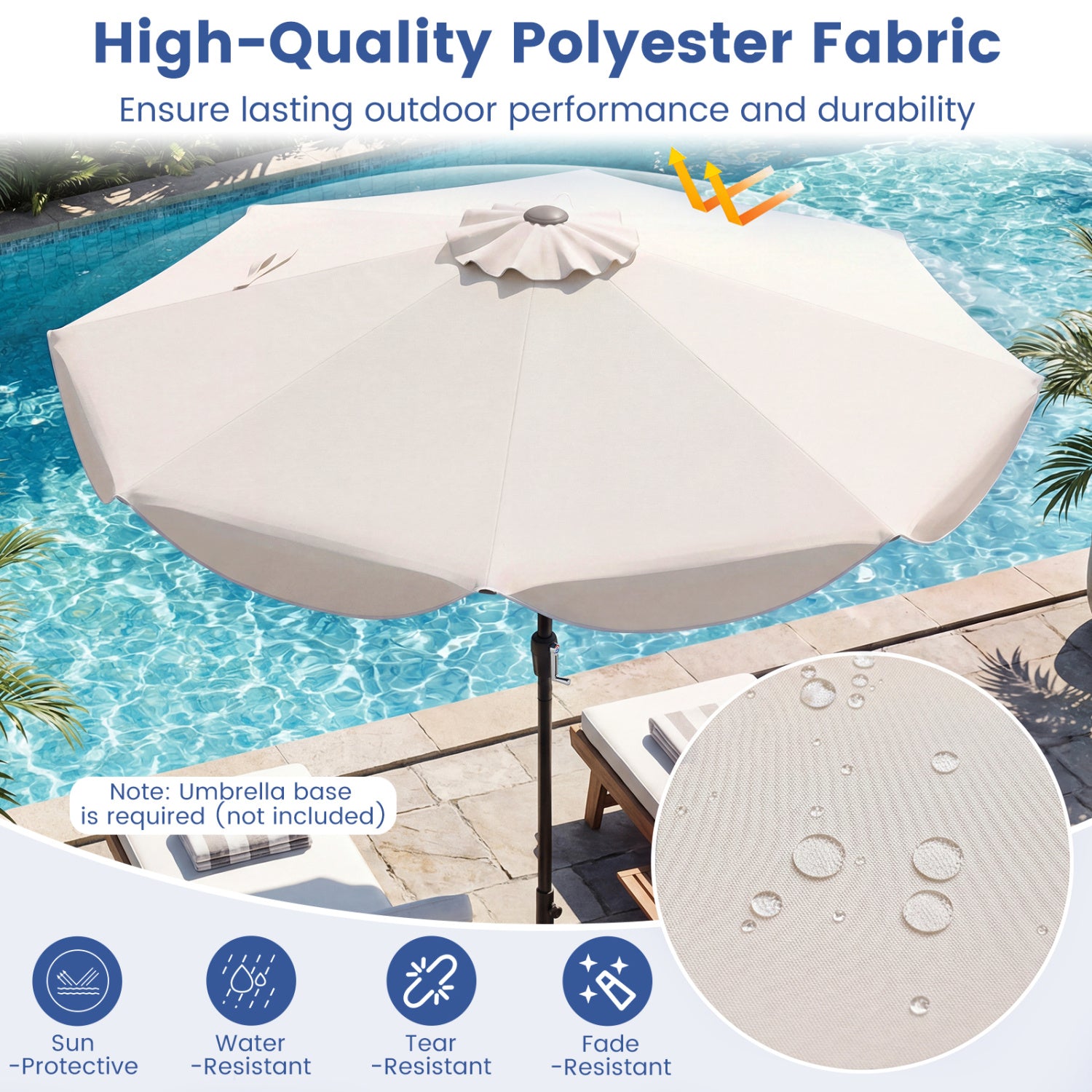 Parasol de terrasse de 2,74 m avec manivelle et bouton d'inclinaison - Beige