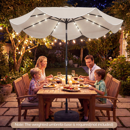 9 FT Scalloped Solar Patio Umbrella Market Table Umbrella with 24 LED Lights-Beige
