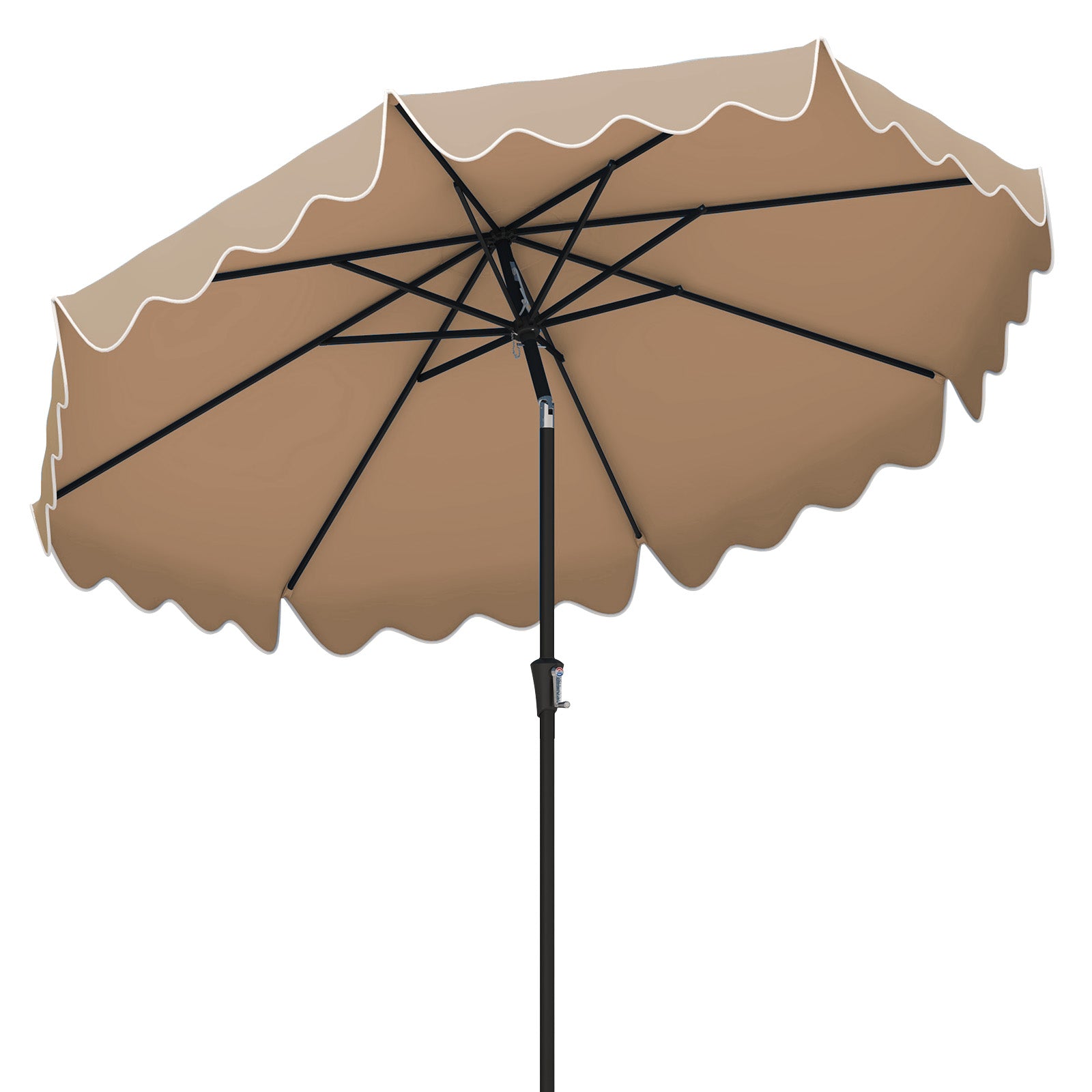Parasol de terrasse de 2,7 m avec manivelle et bouton poussoir inclinable - Marron