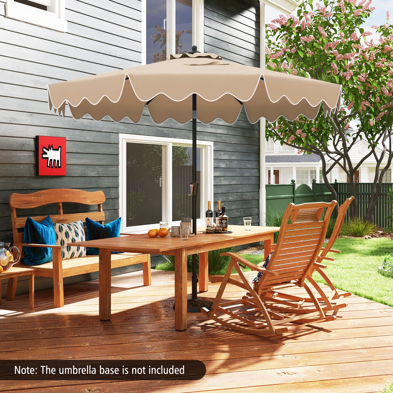 Parasol de terrasse de 2,7 m avec manivelle et bouton poussoir inclinable - Marron