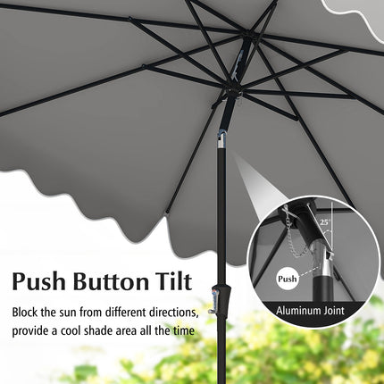 9 Feet Patio Umbrella with Crank Handle and Push Button Tilt-Gray
