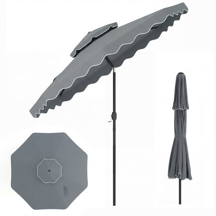 9 Feet Patio Umbrella with Push Button Tilt and Crank-Gray