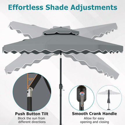 9 Feet Patio Umbrella with Push Button Tilt and Crank-Gray