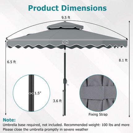 9 Feet Patio Umbrella with Push Button Tilt and Crank-Gray