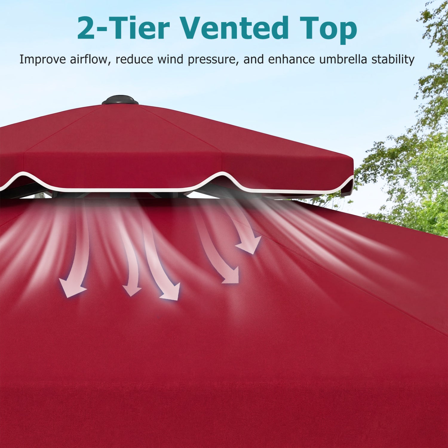 Parasol de terrasse de 2,74 m avec inclinaison par bouton-poussoir et manivelle - Vin