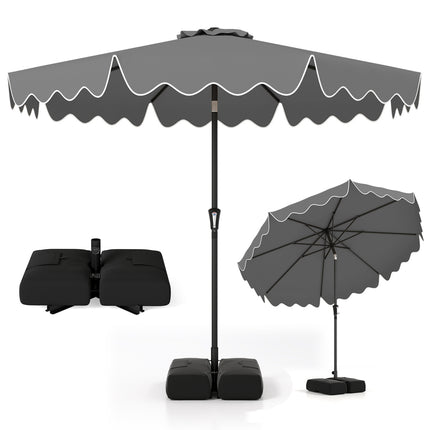 9 Feet Patio Umbrella with Weighted Base and Sandbags-Gray