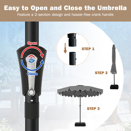9 Feet Patio Umbrella with Weighted Base and Sandbags-Gray