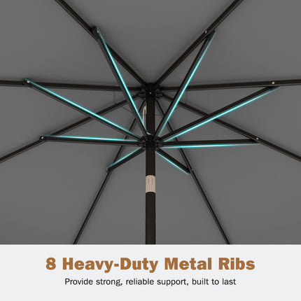 9 Feet Patio Umbrella with Weighted Base and Sandbags-Gray