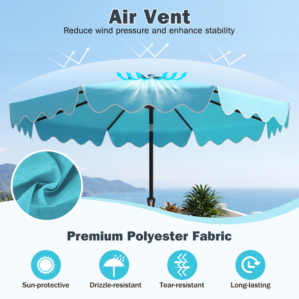 Parasol de terrasse de 2,7 m avec base lestée et sacs de sable - Turquoise