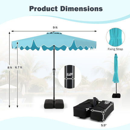 9 Feet Patio Umbrella with Weighted Base and Sandbags-Turquoise