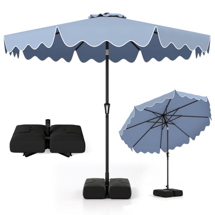 9 Feet Patio Umbrella with Weighted Base and Sandbags-Blue