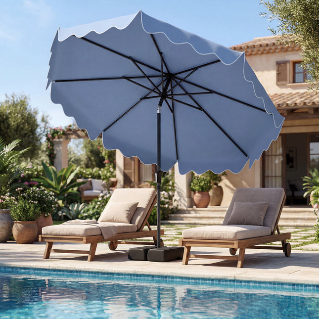 9 Feet Patio Umbrella with Weighted Base and Sandbags-Blue