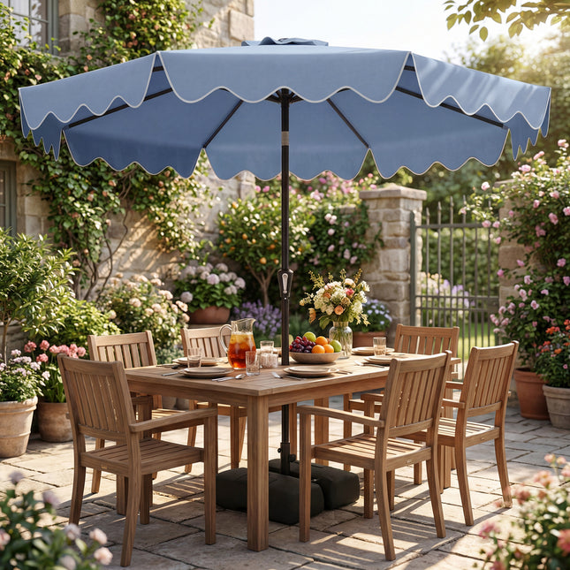 9 Feet Patio Umbrella with Weighted Base and Sandbags-Blue