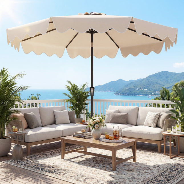 9 Feet Patio Umbrella with Weighted Base and Sandbags-Beige