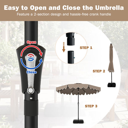 9 Feet Patio Umbrella with Weighted Base and Sandbags-Brown