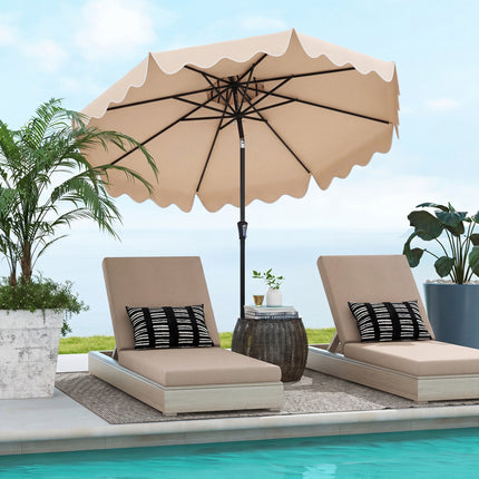 9 Feet Patio Umbrella with Crank Handle and Push Button Tilt-Beige