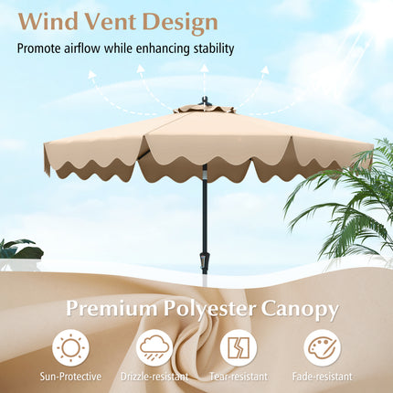 9 Feet Patio Umbrella with Crank Handle and Push Button Tilt-Beige