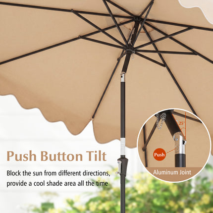 9 Feet Patio Umbrella with Crank Handle and Push Button Tilt-Beige