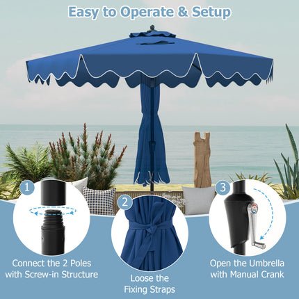 9 Feet Patio Umbrella with Crank Handle and Push Button Tilt-Navy