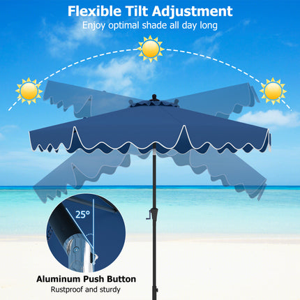 9 Feet Patio Umbrella with Crank Handle and Push Button Tilt-Navy