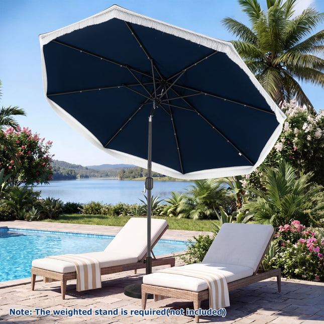 9 Feet Solar Patio Umbrella with 24 LED Lights for Yard-Navy