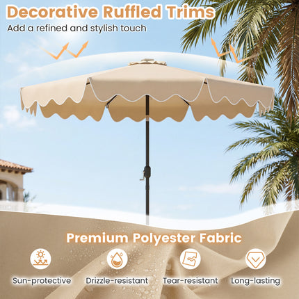 9 Feet Solar Patio Umbrella with Color-Changing LED Lights-Beige