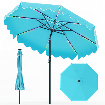 9 Feet Solar Patio Umbrella with Color-Changing LED Lights-Turquoise