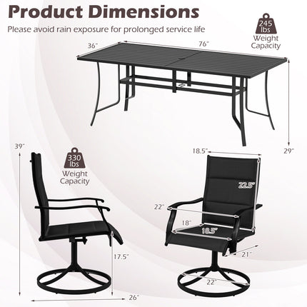 9-Piece Outdoor Dining Set for 8 with Umbrella Hole and 8 Chairs-Black