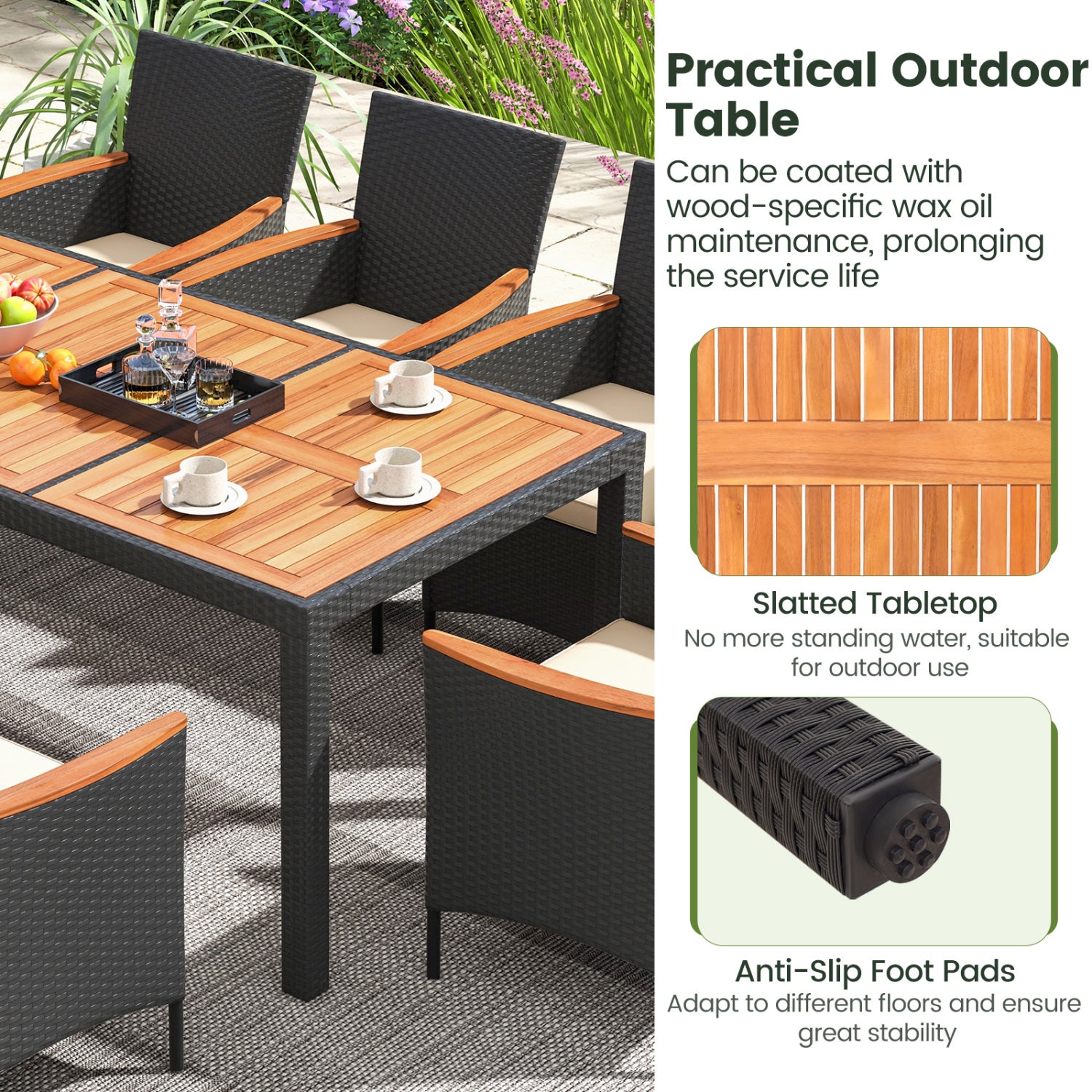 9 Pieces Outdoor Dining Set with Acacia Wood Tabletop