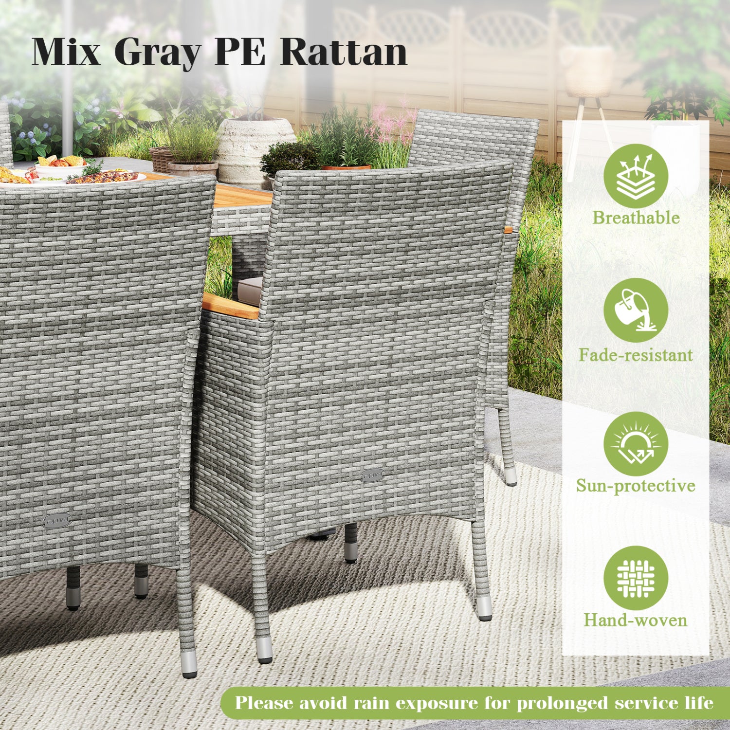 9 Pieces Patio PE Wicker Dining Set for Deck  Garden and Yard-White