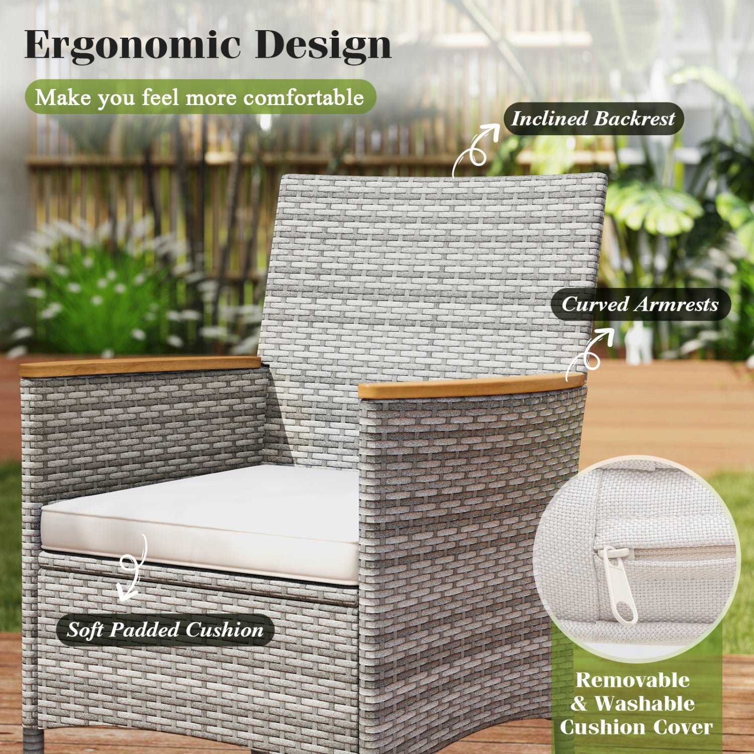 9 Pieces Patio PE Wicker Dining Set for Deck  Garden and Yard-White