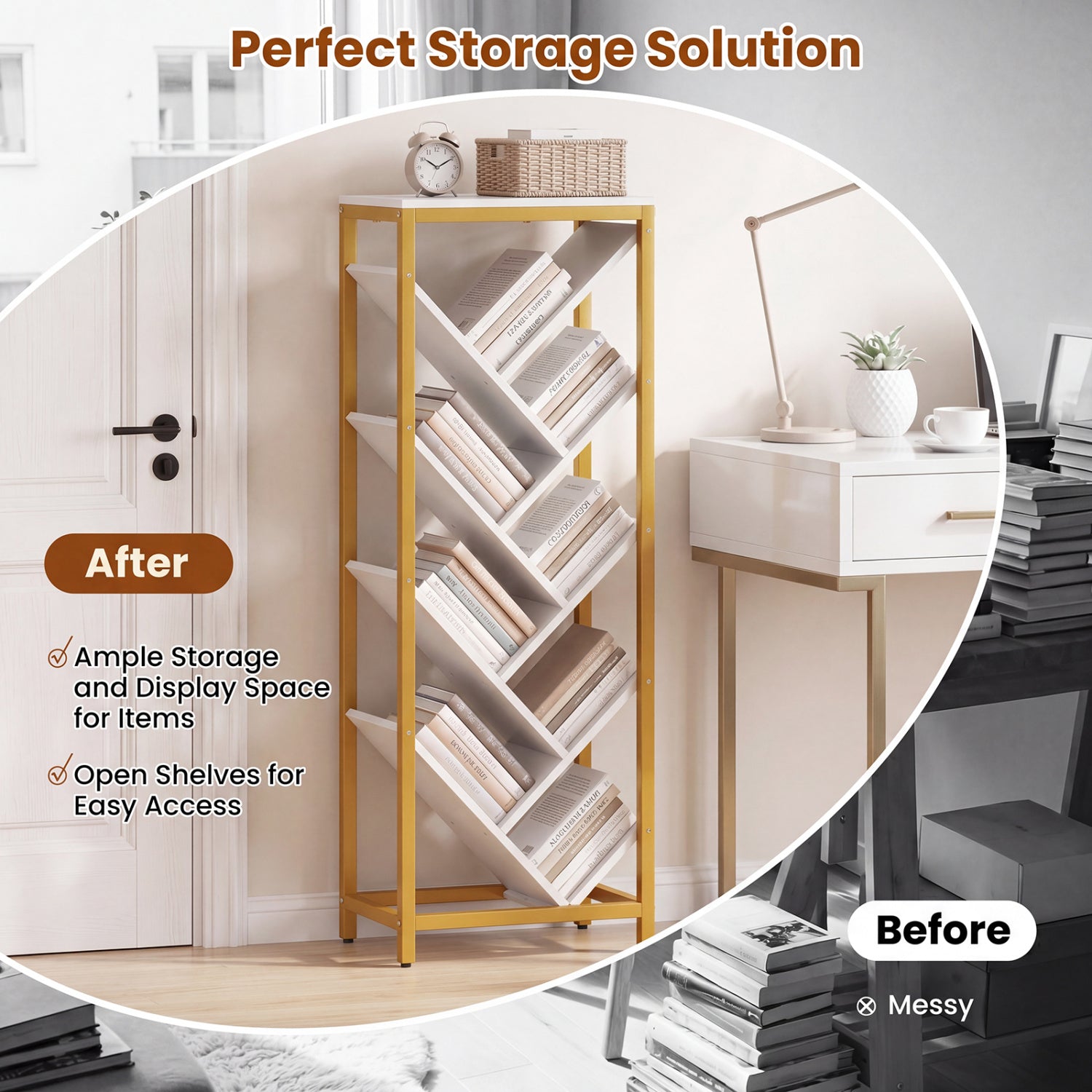 9-Tier Freestanding Bookcase for Hardcover Books-White