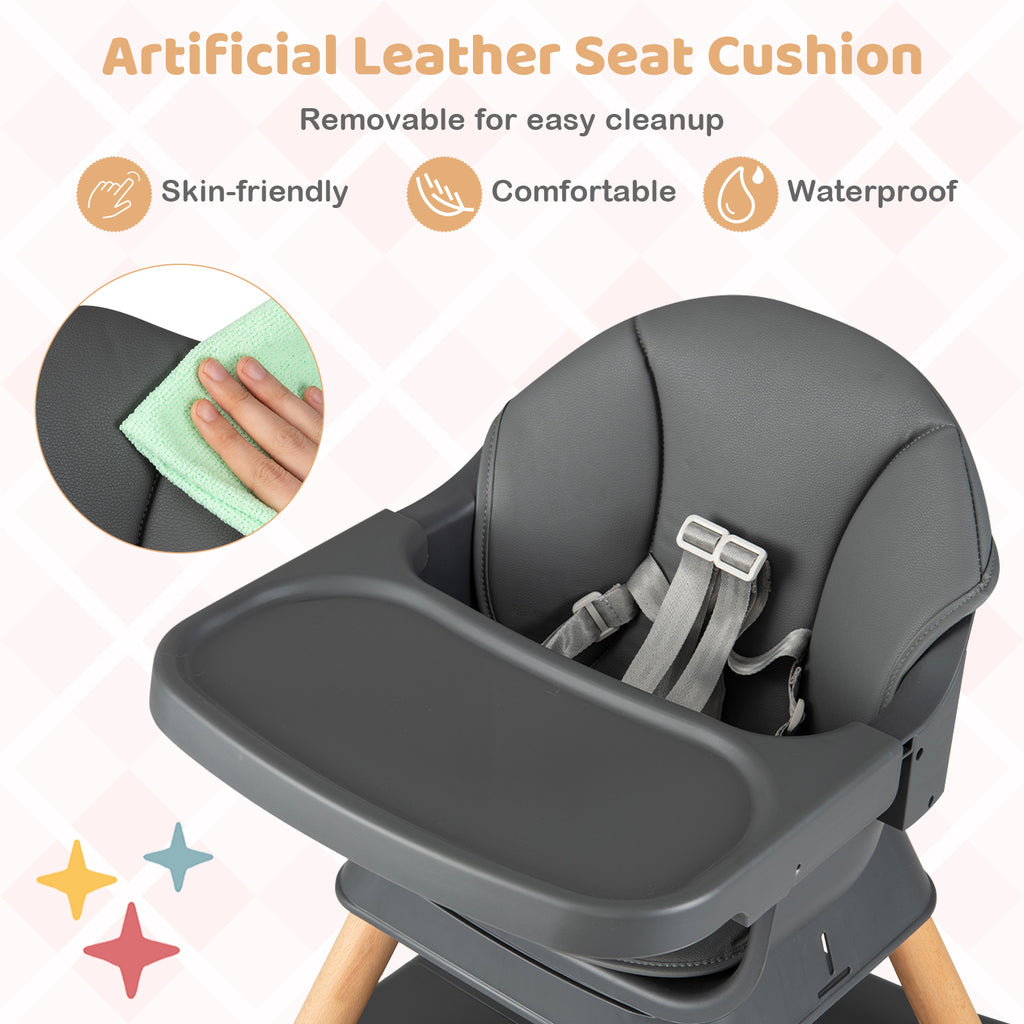 9-in-1 Convertible High Chair with Solid Wood Legs for Babies and Toddlers-Gray