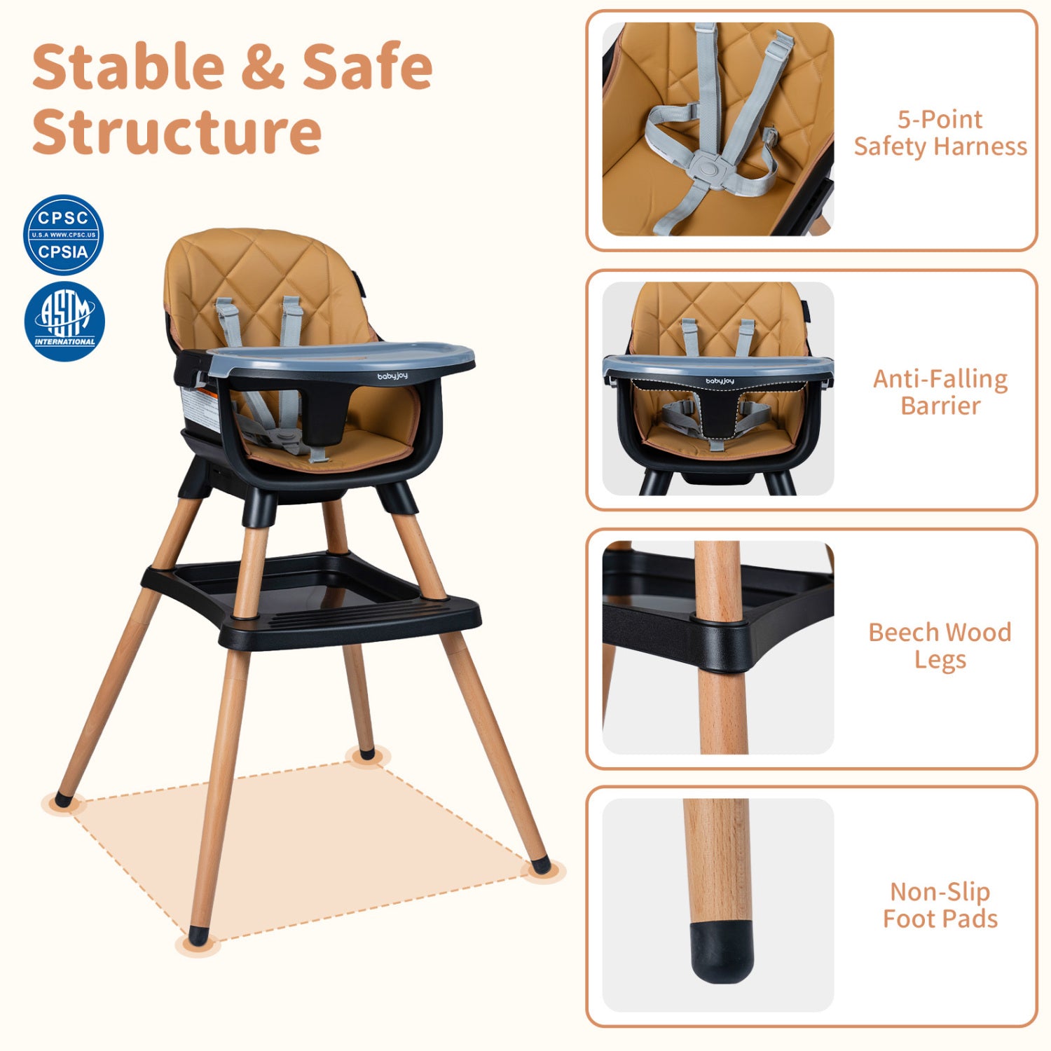 9-in-1 Convertible High Chair for Babies and Toddlers with Seat Cushion-Black