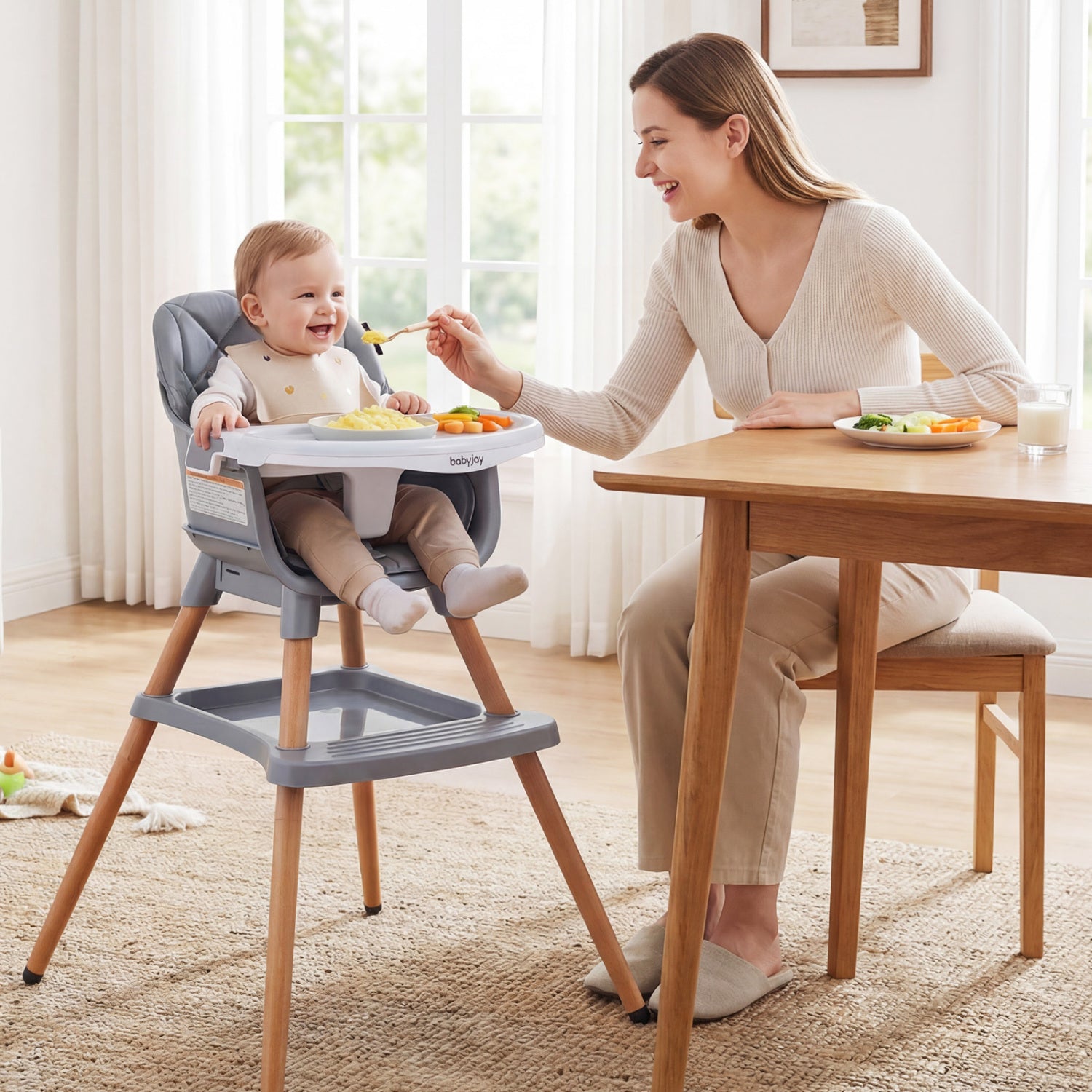 9-in-1 Convertible High Chair for Babies and Toddlers with Seat Cushion-Gray