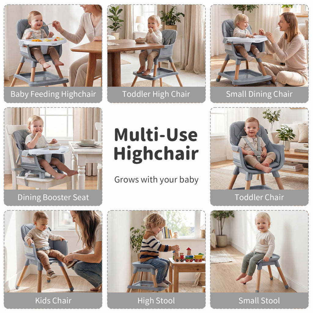 9-in-1 Convertible High Chair for Babies and Toddlers with Seat Cushion-Gray