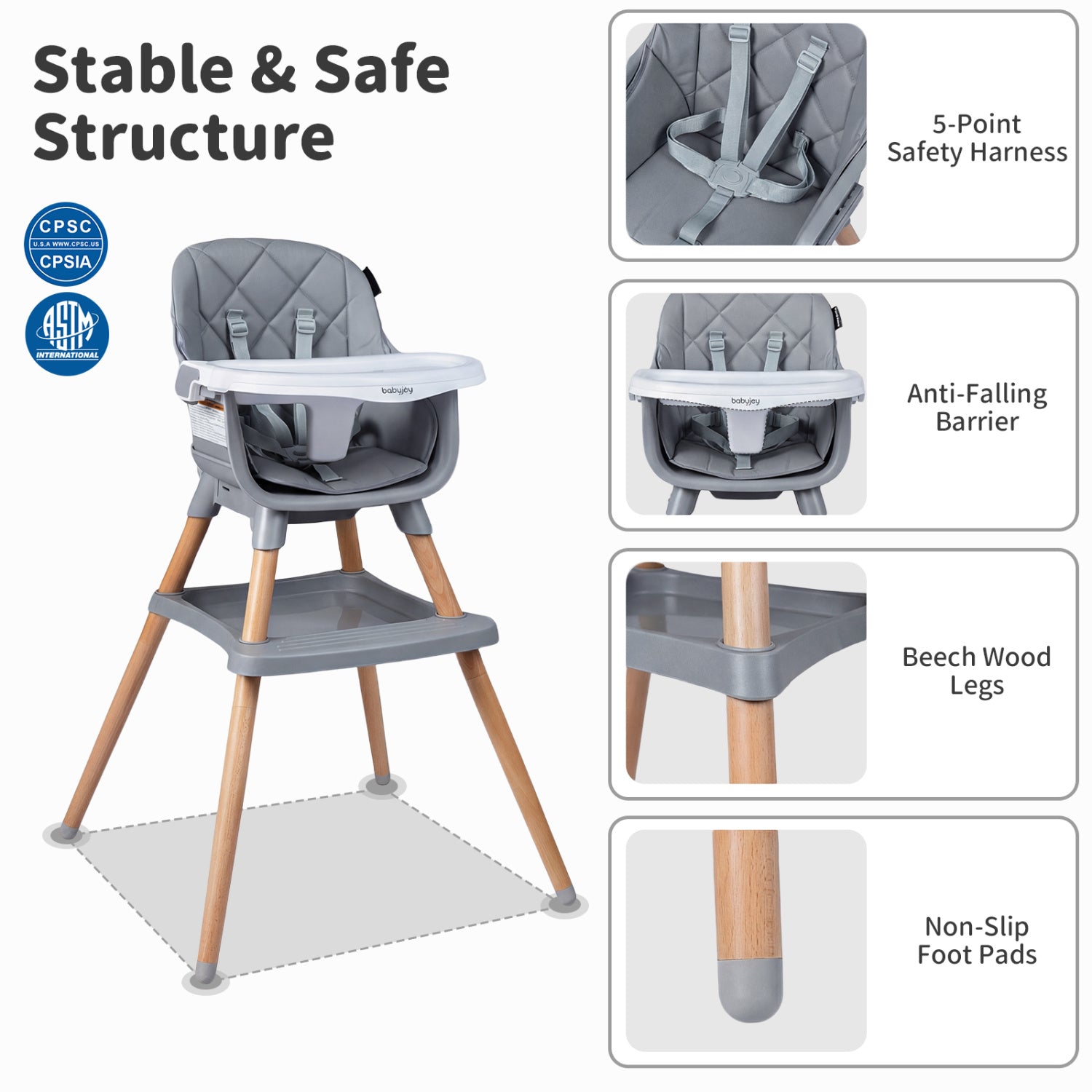 9-in-1 Convertible High Chair for Babies and Toddlers with Seat Cushion-Gray