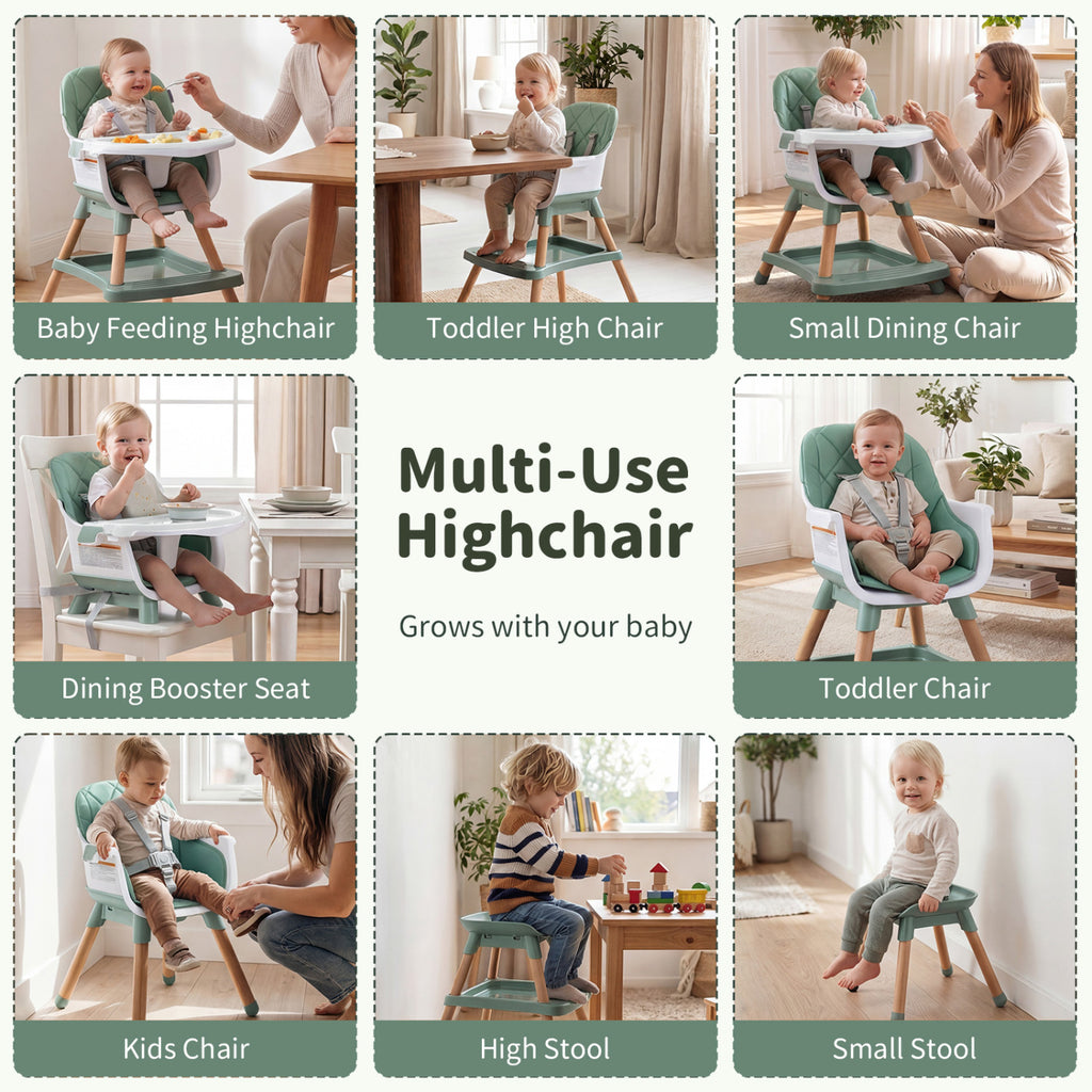 9-in-1 Convertible High Chair for Babies and Toddlers with Seat Cushion-Green