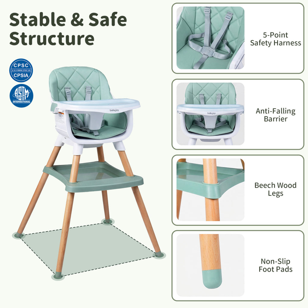 9-in-1 Convertible High Chair for Babies and Toddlers with Seat Cushion-Green