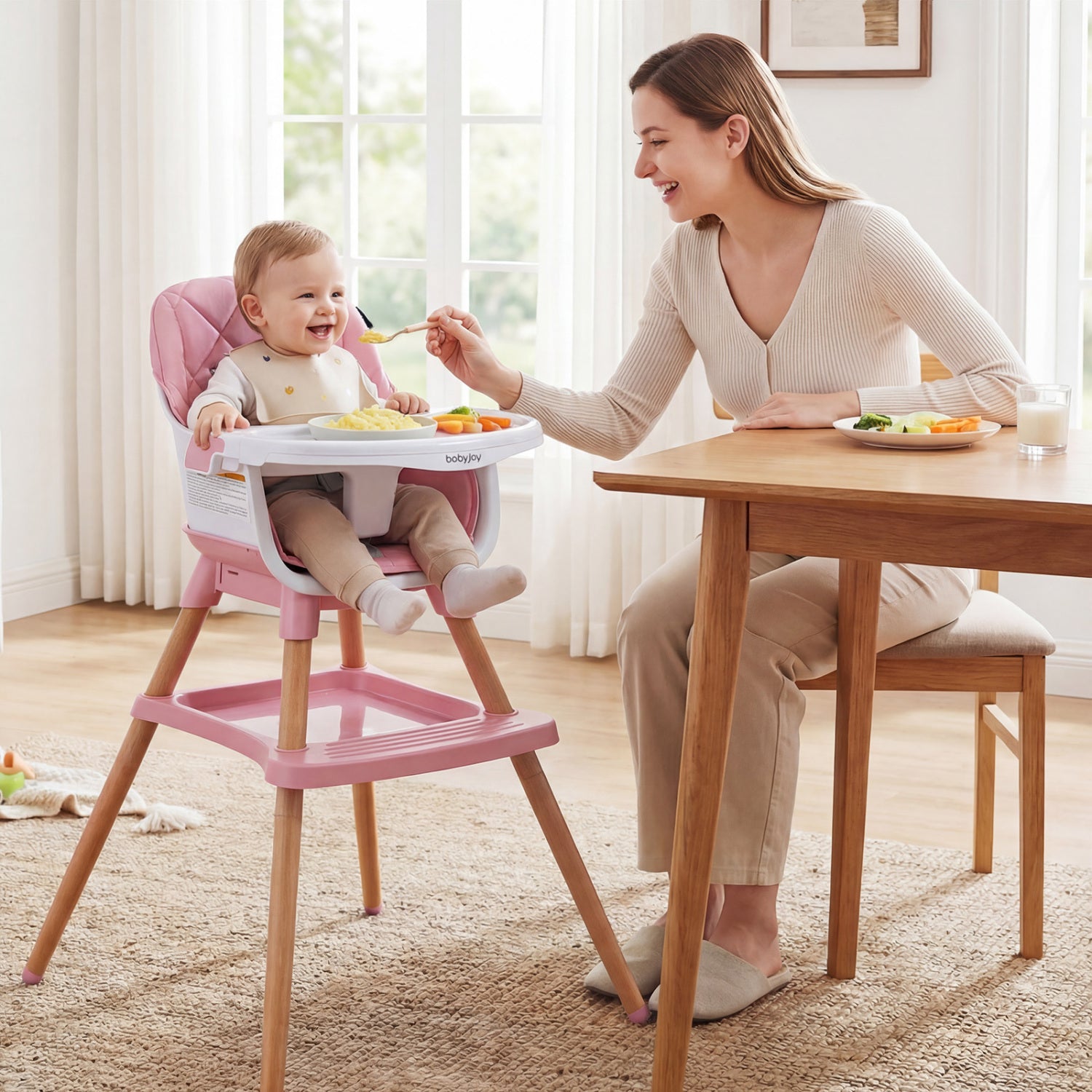 9-in-1 Convertible High Chair for Babies and Toddlers with Seat Cushion-Pink