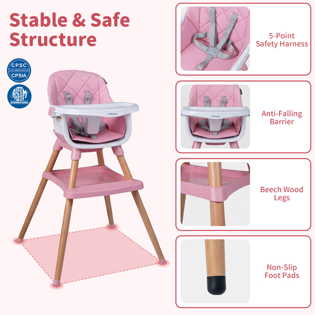9-in-1 Convertible High Chair for Babies and Toddlers with Seat Cushion-Pink