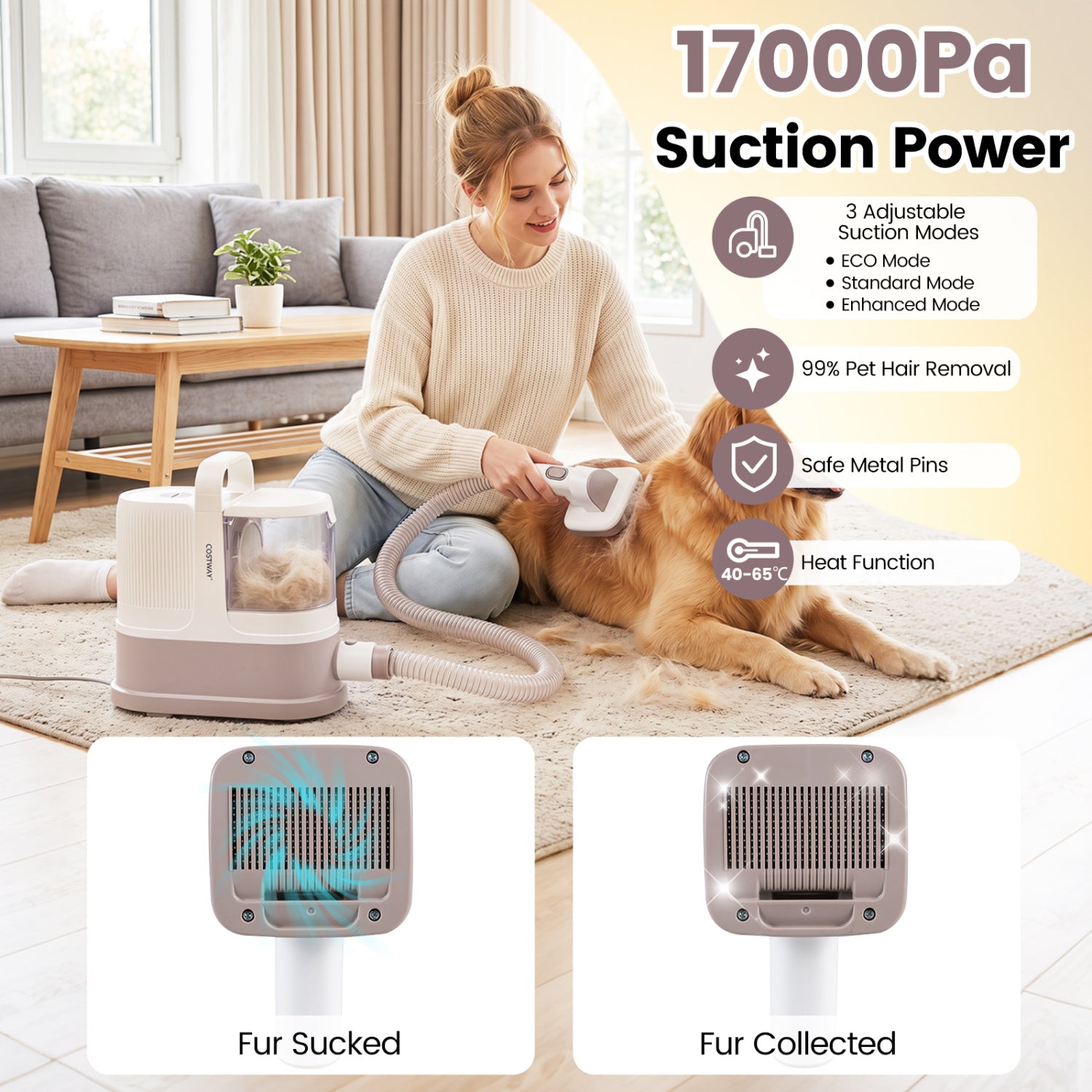 9-in-1 Dog Grooming Vacuum Kit for Shedding with 3 Suction Modes and Clippers for Dogs and Cats Home Cleaning