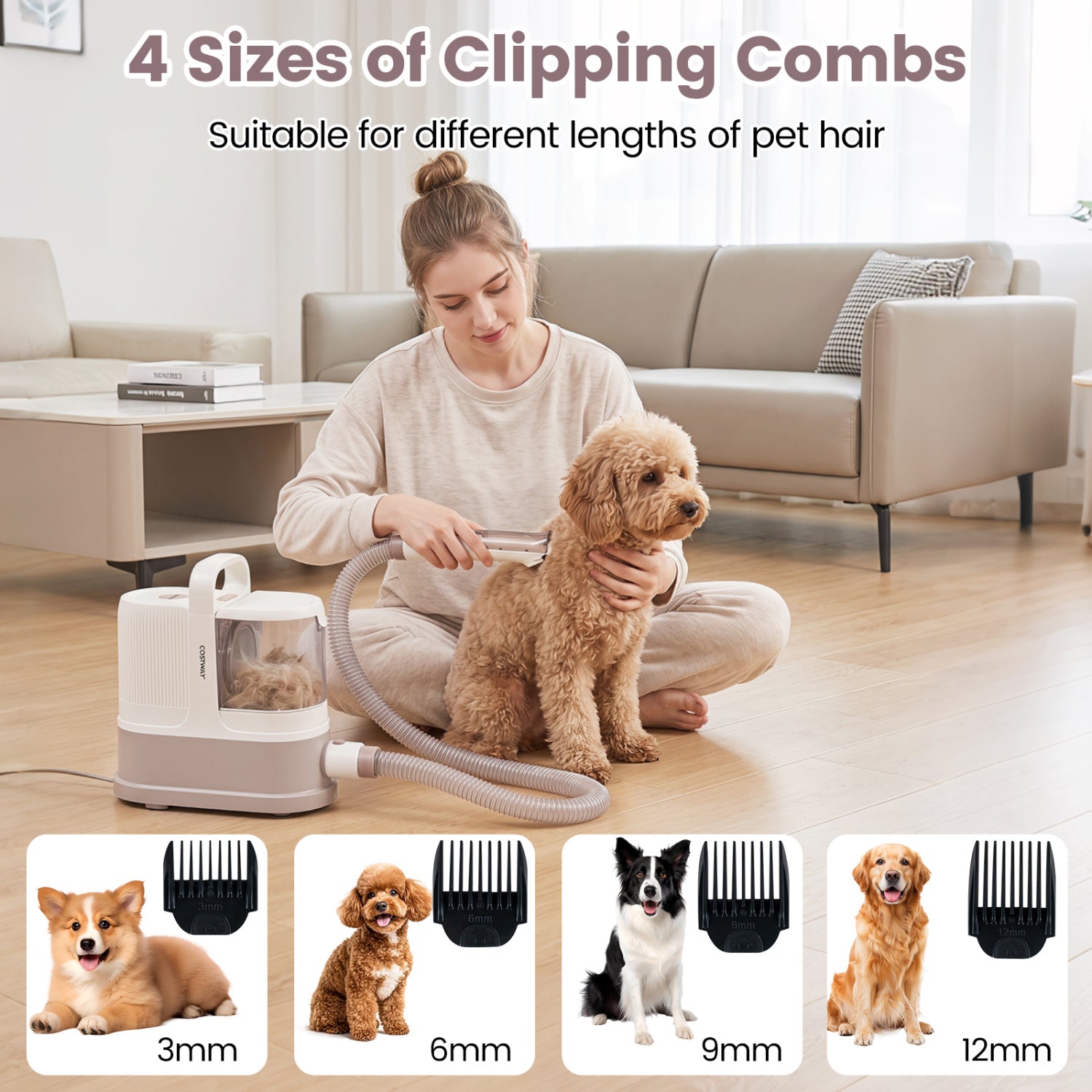 9-in-1 Dog Grooming Vacuum Kit for Shedding with 3 Suction Modes and Clippers for Dogs and Cats Home Cleaning
