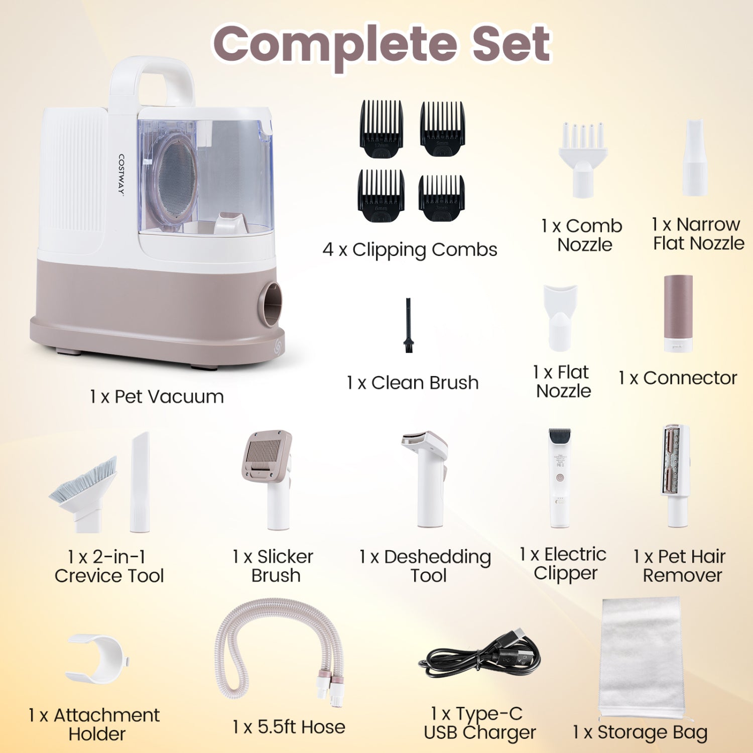 9-in-1 Dog Grooming Vacuum Kit for Shedding with 3 Suction Modes and Clippers for Dogs and Cats Home Cleaning