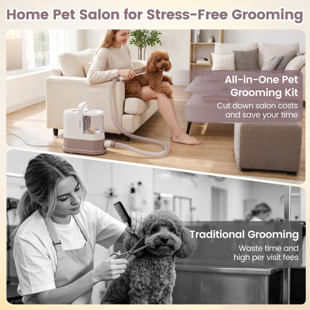 9-in-1 Dog Grooming Vacuum Kit for Shedding with 3 Suction Modes and Clippers for Dogs and Cats Home Cleaning